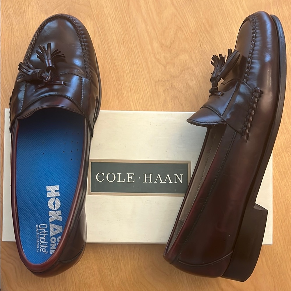 Cole Haan Burgundy Leather Pinch Tassel Loafers